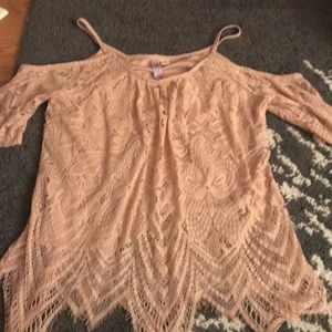 Cold shoulder pink lace top
